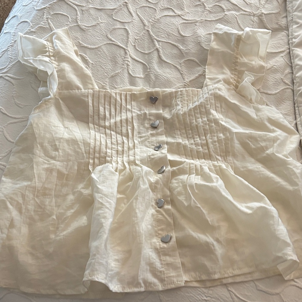 Cream Ruffled Button-Down Top - Picture 2 of 4
